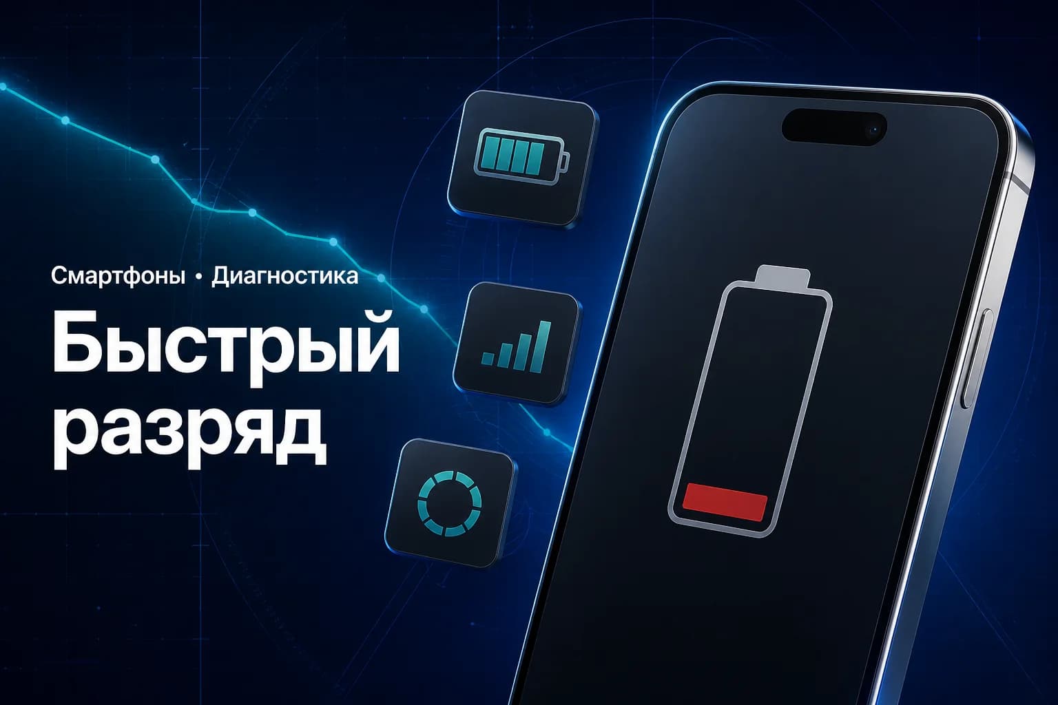 Телефон с низким зарядом и графиком быстрого разряда аккумулятора