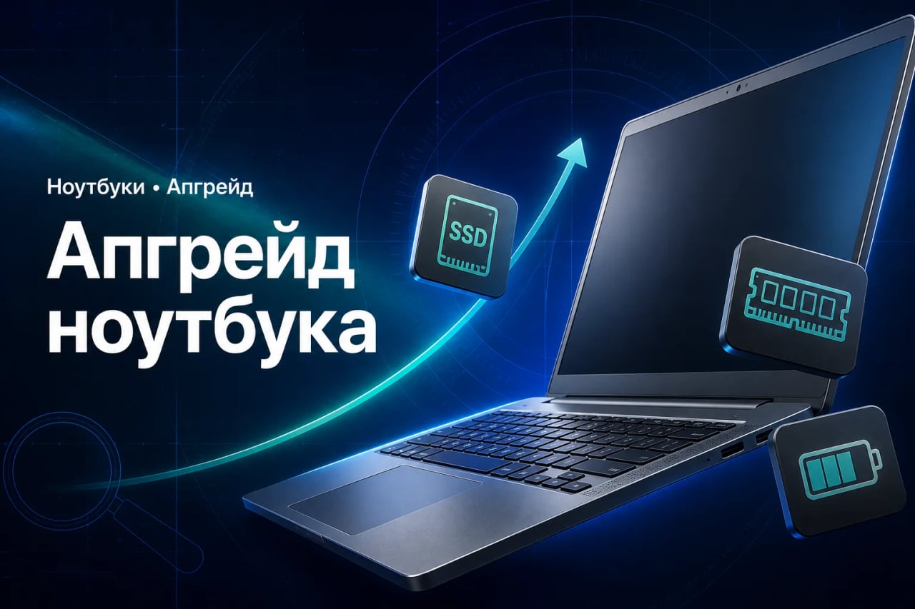 Ноутбук и компоненты для апгрейда: SSD, оперативная память и аккумулятор