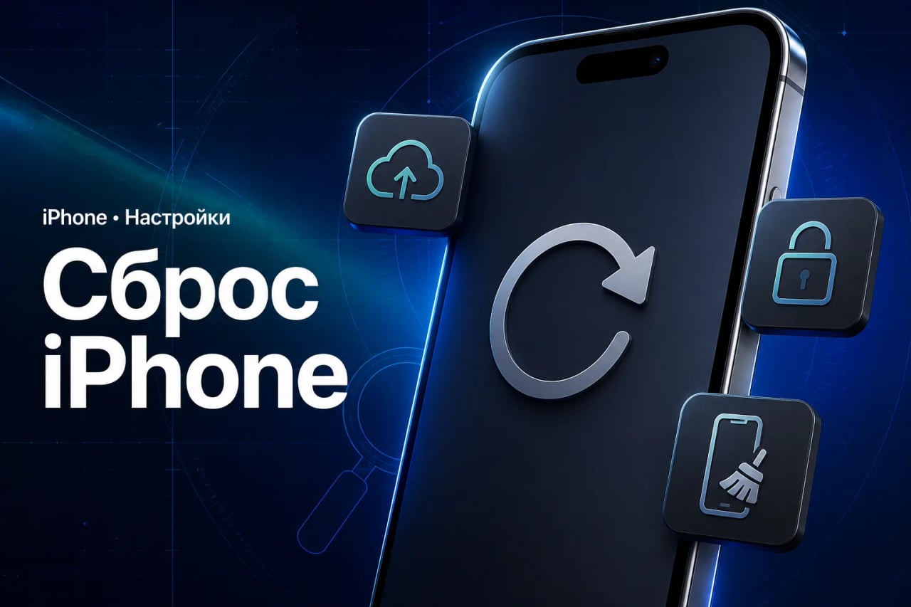 Сброс iPhone до заводских настроек iPhone со значками сброса настроек, резервной копии и защиты данных