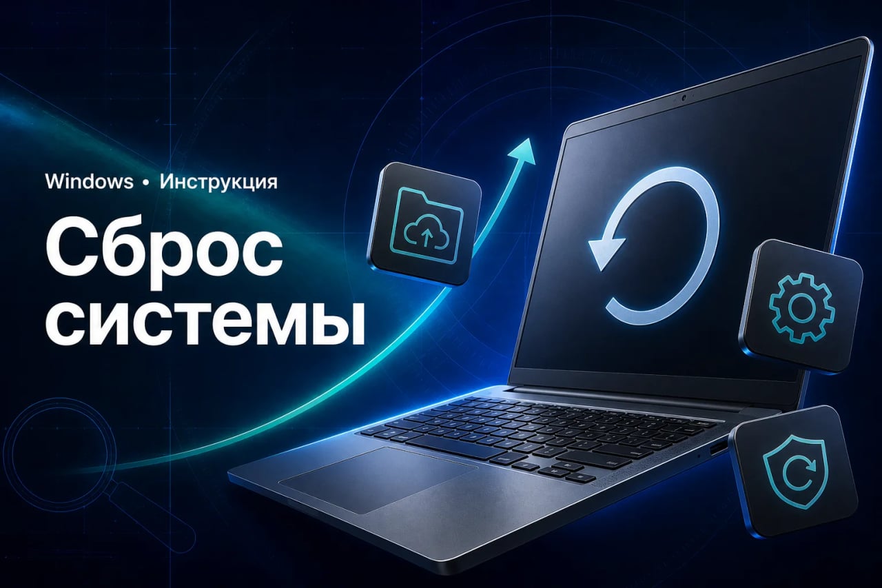 Сброс Windows 10 и 11 до заводских настроек Ноутбук со значком восстановления Windows и резервного копирования данных