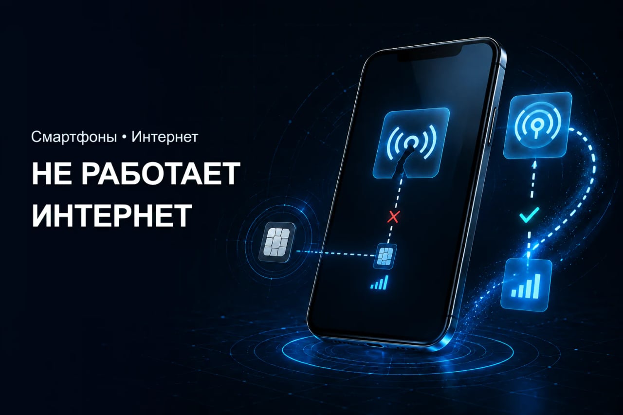 Смартфон без подключения к интернету рядом со значками Wi-Fi и мобильной сети во время диагностики