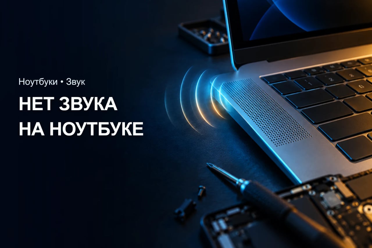Нет звука на ноутбуке Ноутбук с выделенной областью динамика на тёмном фоне
