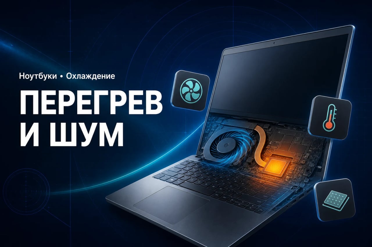 Система охлаждения ноутбука с нагретым процессором и вентилятором