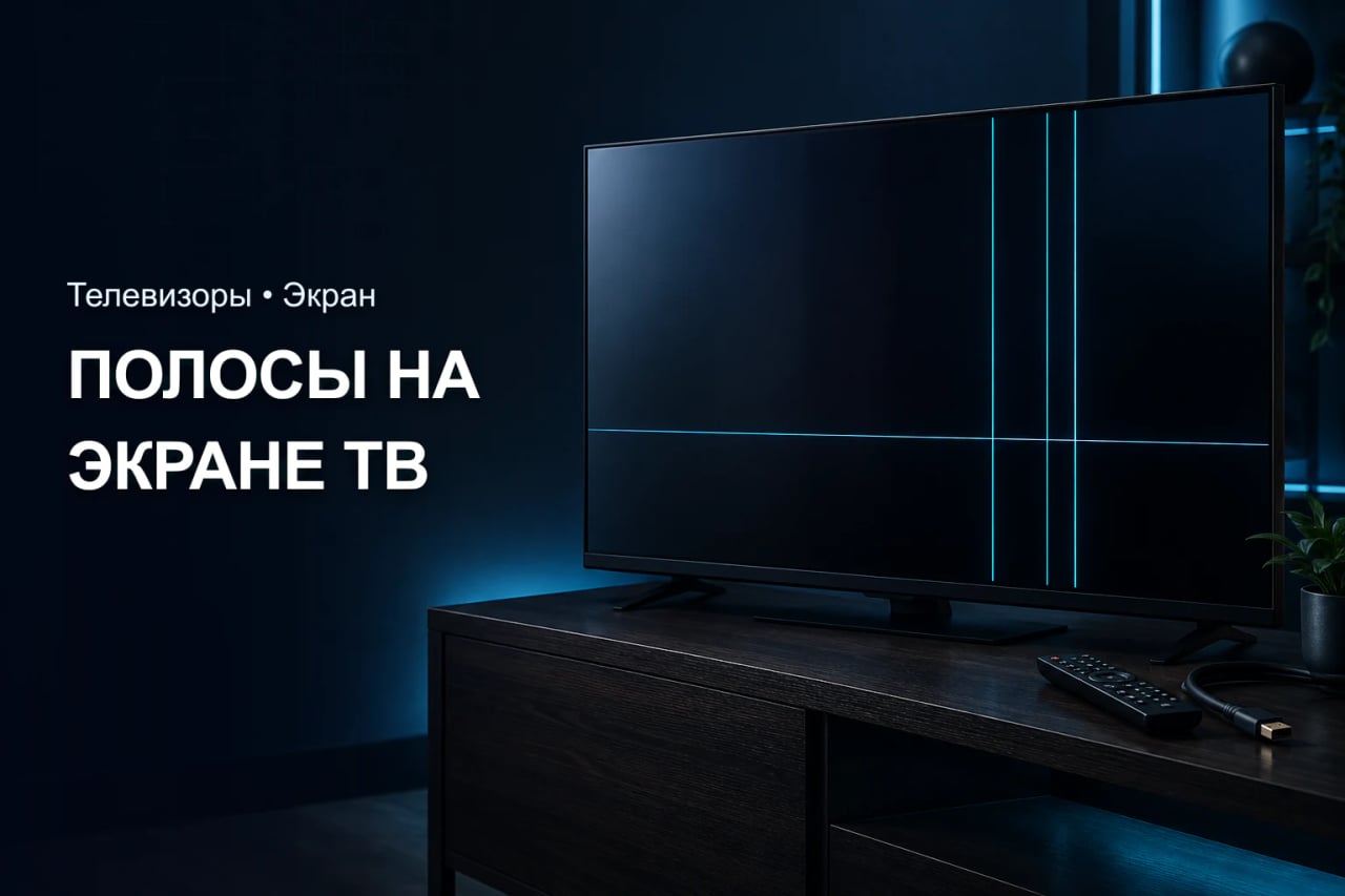 Телевизор с вертикальными и горизонтальными полосами во время проверки изображения