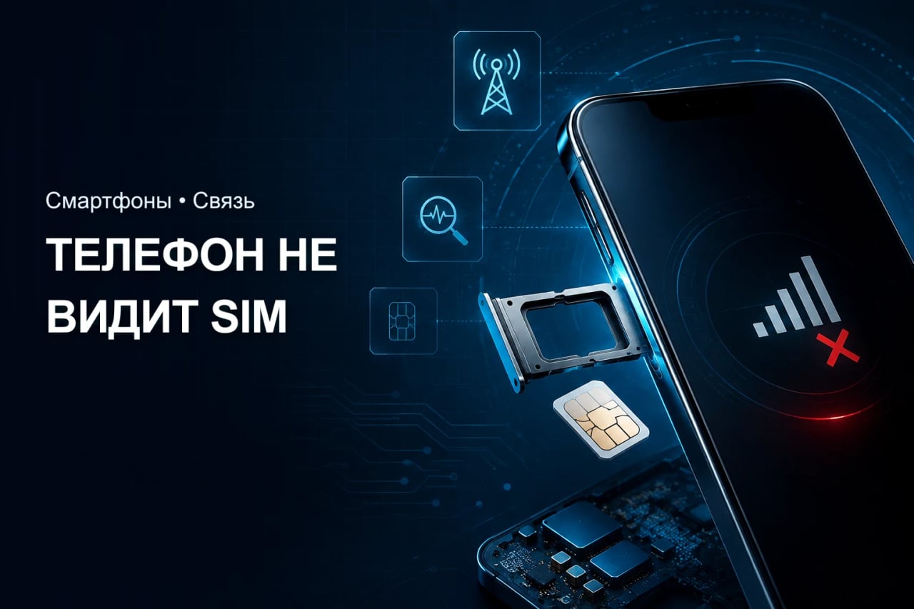Что проверить, если телефон не видит SIM-карту Телефон с извлечённым SIM-лотком и значком отсутствия сигнала сотовой сети