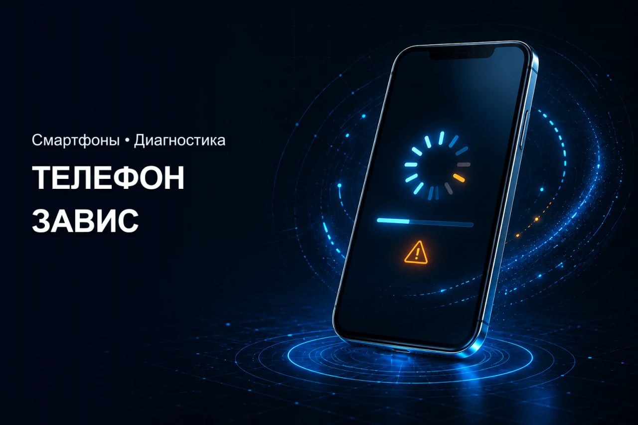 Смартфон с зависшим экраном и символом перезапуска во время безопасной диагностики